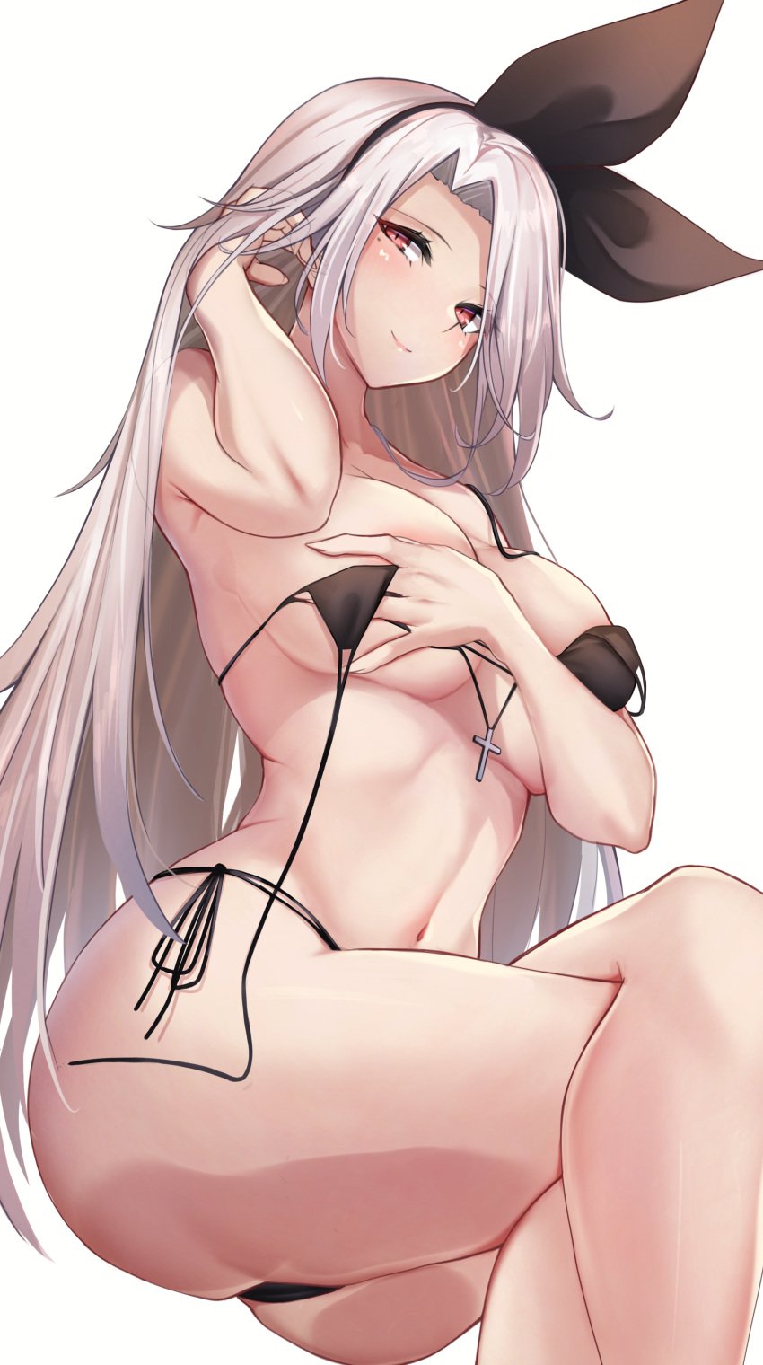 1girls absurd_res absurdres adult areolae armpits ass azur_lane bare_armpits bare_arms bare_ass bare_back bare_belly bare_butt bare_calves bare_chest bare_hands bare_hips bare_knees bare_legs bare_midriff bare_navel bare_shoulders bare_skin bare_thighs bare_torso belly belly_button bikini bikini_bottom bikini_only bikini_top black_bikini black_bikini_bottom black_bikini_only black_bikini_top black_hair_ribbon black_ribbon black_string_bikini black_swimsuit black_swimwear blush blushing_female breasts cleavage cleft_of_venus collarbone covering covering_breasts covering_nipples covering_self crossed_legs curvy curvy_ass curvy_body curvy_female curvy_figure curvy_hips curvy_thighs dot_nose elbows female female_focus female_only fingernails fingers grey_hair grey_hair_female groin hair_ribbon head_tilt high_resolution highres hourglass_figure iron_blood_(azur_lane) knees large_breasts legs legs_crossed light-skinned_female light_skin lips long_hair looking_at_viewer mole mole_under_eye naked naked_female navel nude nude_female oserotto parted_bangs pink_eyes pink_eyes_female prinz_heinrich_(azur_lane) pussy ribbon rikiddo_(tise_00) shoulders side-tie_bikini sideboob silver_hair silver_hair_female simple_background slender_body slender_waist slim_girl slim_waist smile smiling smiling_at_viewer solo string_bikini swimsuit swimwear thick_ass thick_thighs thighs thin_waist tilted_head tise_00 underboob upper_body white_background wide_hips