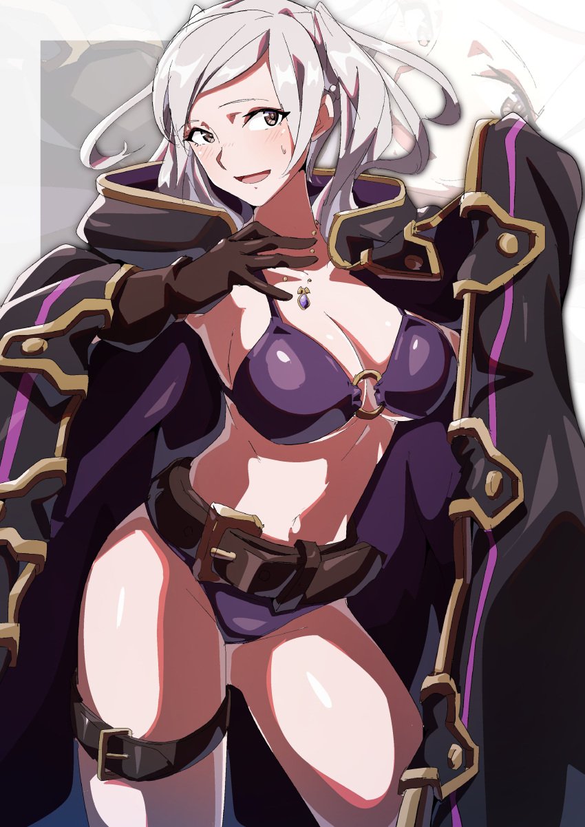 1girls belt bikini cleavage coat female fire_emblem fire_emblem_awakening fire_emblem_heroes gloves large_breasts necklace nintendo o-ring_bikini o-ring_top robin_(female)_(summer)_(fire_emblem) robin_(fire_emblem) robin_(fire_emblem)_(female) solo thigh_belt thigh_strap thighs to_(tototo_tk) twintails