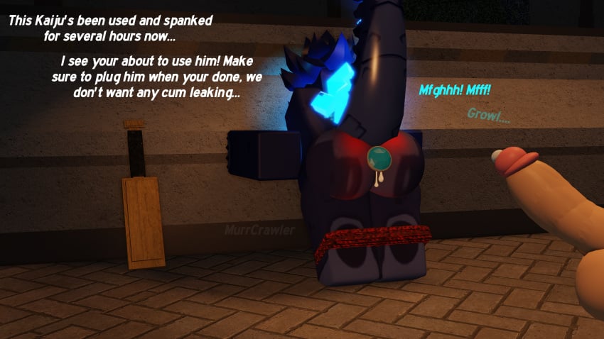 3d bound buttplug cock creampie cum erection gagged gootraxian human kaiju_(kaiju_paradise) kaiju_paradise leaking_cum murrcrawler muscular_male paddle roblox roblox_game robloxian rope rope_bondage self_upload speech tagme text watermark