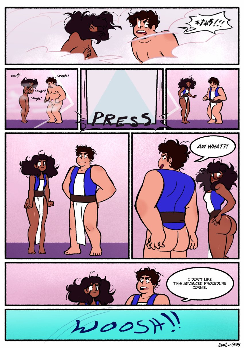 1boy 1girls american ass bare_ass bent_wrist big_ass big_ass_(male) blush blushing brown_nipples canon_couple caucasian caucasian_male chubby_male comic comic_page connie_maheswaran dark-skinned_female dark_skin dark_skinned_female embarrassed exposed_ass fat_man female female_focus indian_female light-skinned_male light_skin light_skinned_male male male_ass male_ass_focus male_focus male_tits manly muscle muscles muscular muscular_male nude nude_female nude_male pecs pectorals pissed_off revealing_clothes santan999 shorter_female smaller_female steven_quartz_universe steven_universe steven_universe_future straight taller_male toned toned_male