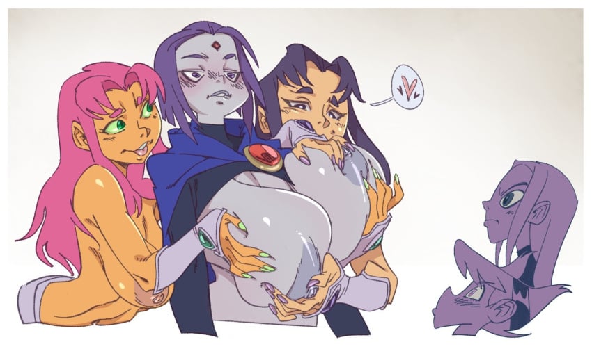 5girls alternate_breast_size blackfire dc dc_comics female female/female female_only huge_breasts jinx_(dc) komand'r koriand'r multiple_girls pennicandies rachel_roth raven_(dc) starfire teen_titans terra terra_(dc) yuri