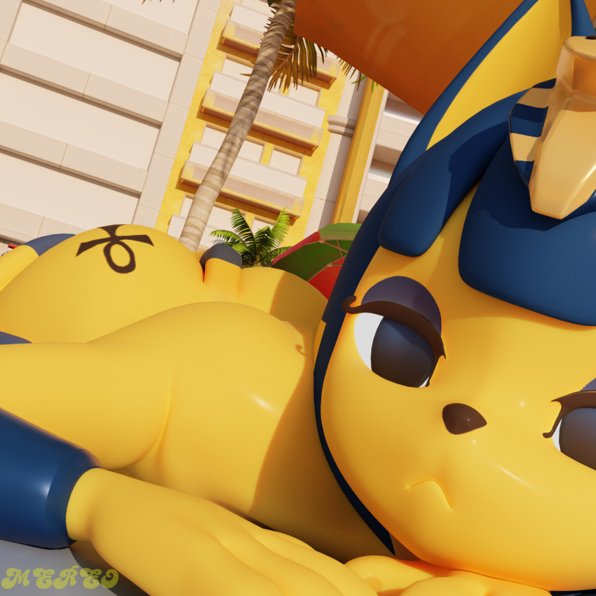 animal_crossing ankha_(animal_crossing) ankha_(hazeker) beach domestic_cat felid feline felis female hi_res mammal nintendo solo that1furrydude1