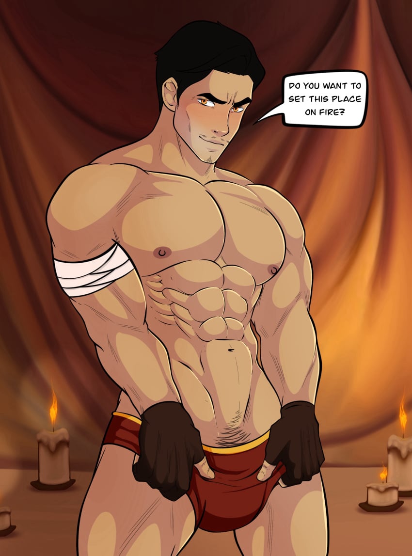 1boy avatar_legends bara bulge english_text fire_nation general_iroh krioschie looking_at_viewer male male_nipples male_only manly mature_male muscular_male nickelodeon nipples speech_bubble text the_legend_of_korra underwear