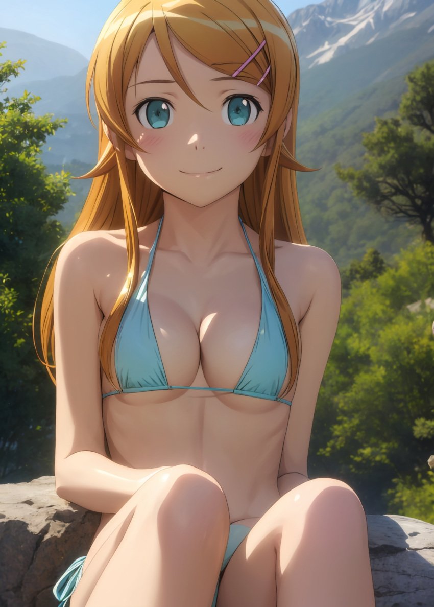 1girls 2d ai_generated aqua_eyes athletic athletic_female bare_shoulders belly big_ass bikini bikini_bottom bikini_top blonde_hair blue_eyes cameltoe chest curvy curvy_figure cute cute_face detailed eyelashes eyeshadow female female_only fit fit_female focus hair_ornament high_quality kirino_kosaka kousaka_kyousuke legs light-skinned_female light_skin lips lipstick long_hair looking_at_viewer makeup mascara mature medium_breasts midriff naked navel nero100 ore_no_imouto_ga_konna_ni_kawaii_wake_ga_nai pale-skinned_female pale_skin petite petite_body posing seductive seductive_look stable_diffusion tagme thighs young younger_female