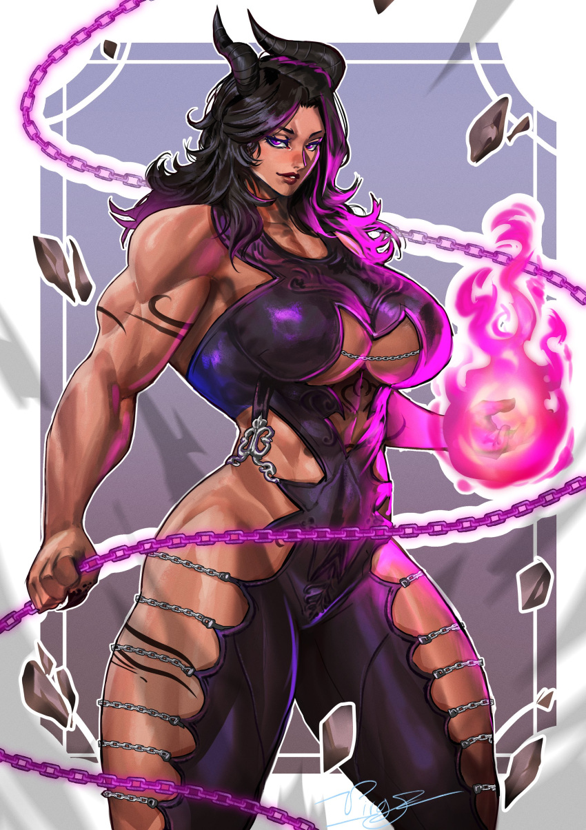 alternate_version_available athletic_female big_breasts horns huge_breasts muscular_female virgoart1509