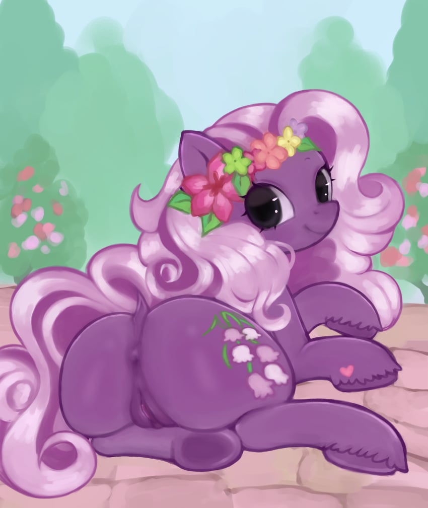 anus ass ass_focus background black_eyes blue_sky blush bushes character cobblestone cute cute_eyes cutie_mark eyelashes fat_ass female flower_crown flower_in_hair furry girly heart_symbol hooves horse horse_girl horse_tail horsepussy innocent long_hair mane mare mare_pussy multicolored_hair my_little_pony my_little_pony_friendship_is_magic my_little_pony_generation_3 pink_flower pony pony_ears pony_girl ponygirl princess princess_wysteria purple_body purple_fur purple_hair purple_skin pussy render smile snout solo solo_female solo_focus stwckysnow sweet tail teasing trees wet_pussy wysteria_(mlp)