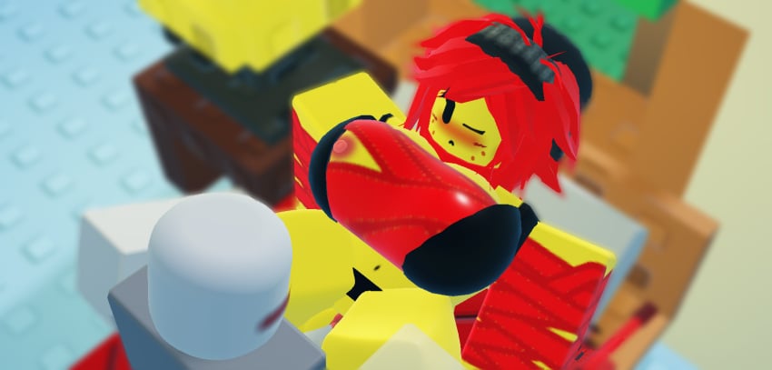 1girls 3d bandaged_chest bandages beanie bed blush breasts grey_body navel nipple_slip nipples one_eye_closed open_clothes paintmaster_(the_battle_bricks) red_hair roblox roblox_game robloxian rule_63 self_upload sex the_battle_bricks tumore tumore wompwompsad yellow_body