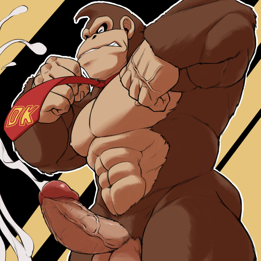 1boy abs anthro ape balls cum donkey_kong donkey_kong_(series) gorilla hands-free handsfree_ejaculation male male_only nintendo othukimi penis solo veiny_penis