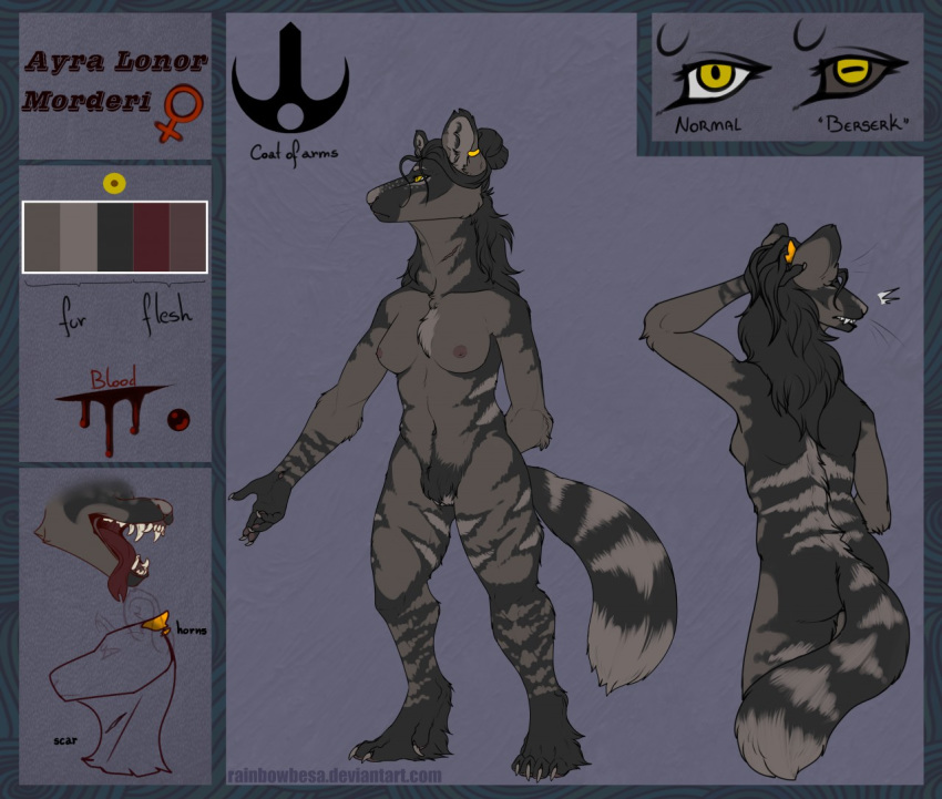 anthro ayra canine female fox horn hybrid mammal samanta_(artist) scar solo tagme tales_of_the_rubro_suns yellow_eyes