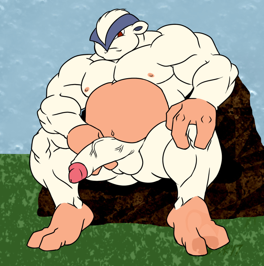 2017 2_toes 3_fingers anso/rez anthro ass balls belly biceps big_balls big_belly big_penis biped hair half-erect hariyama humanoid_penis looking_at_viewer male male_only musclegut muscular muscular_male navel nintendo nipples nude overweight pecs penis pokémon_(species) pokemon sitting slightly_chubby solo spread_legs spreading thick_penis thick_thighs toes uncut vein veiny_penis video_games