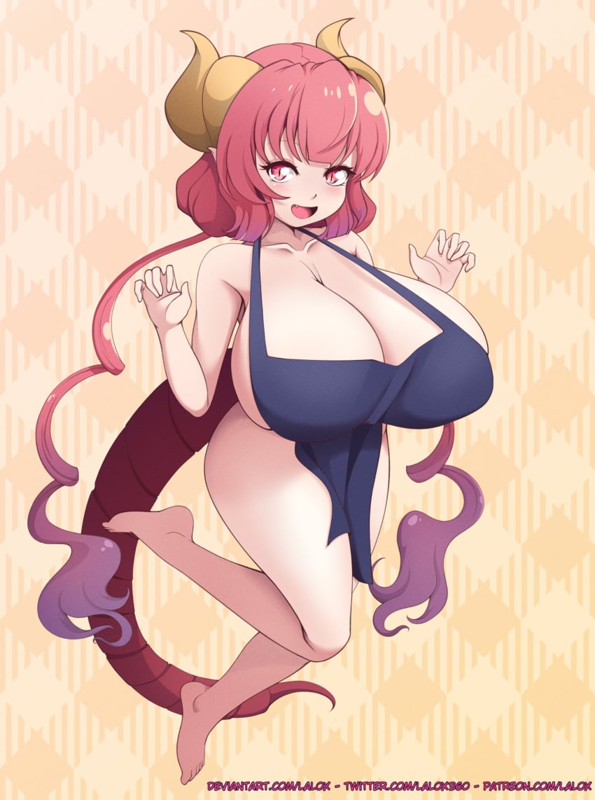 1girl 1girls alternate_version_at_source alternate_version_available apron apron_only barefoot big_breasts blue_apron blush blush_lines blushing_at_viewer blushing_female boobs breasts breasts_bigger_than_head busty cleavage cute cute_fang deviantart_username dragon dragon_girl dragon_horns dragon_humanoid dragon_tail female female_focus female_humanoid female_only full_body gradient_hair hands_up hi_res high_resolution highres horn horned_humanoid horns huge_breasts humanoid ilulu ilulu_(dragon_maid) ilulu_(maidragon) kobayashi-san_chi_no_maidragon lalox large_breasts light-skinned_female light_skin looking_at_viewer miss_kobayashi's_dragon_maid multicolored_hair naked_apron no_visible_genitalia one_leg_up open_eyes open_mouth patreon_username pink_eyes pink_hair pointy_ears purple_highlights red_tail short_stack shortstack sideboob simple_background slit_pupils small_but_busty smile smiling smiling_at_viewer solo solo_female solo_focus tail text thick_thighs thighs tits twintails twitter_username url voluptuous voluptuous_female watermark web_address yellow_background