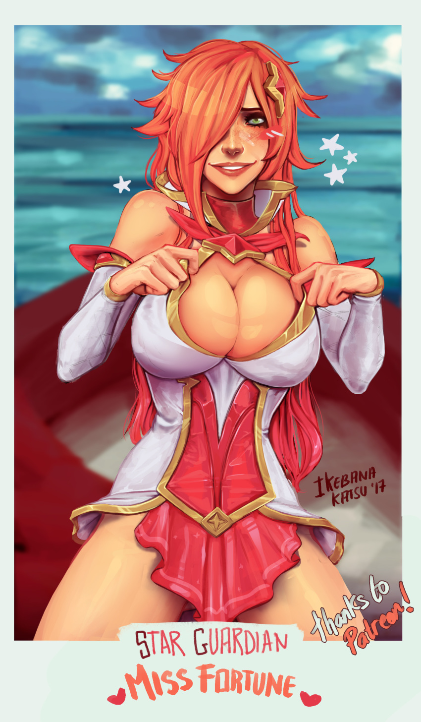 absurdres blush breasts cleavage female female_only highres ikebanakatsu large_breasts league_of_legends looking_at_viewer medium_breasts miss_fortune solo star_guardian star_guardian_miss_fortune star_guardian_series