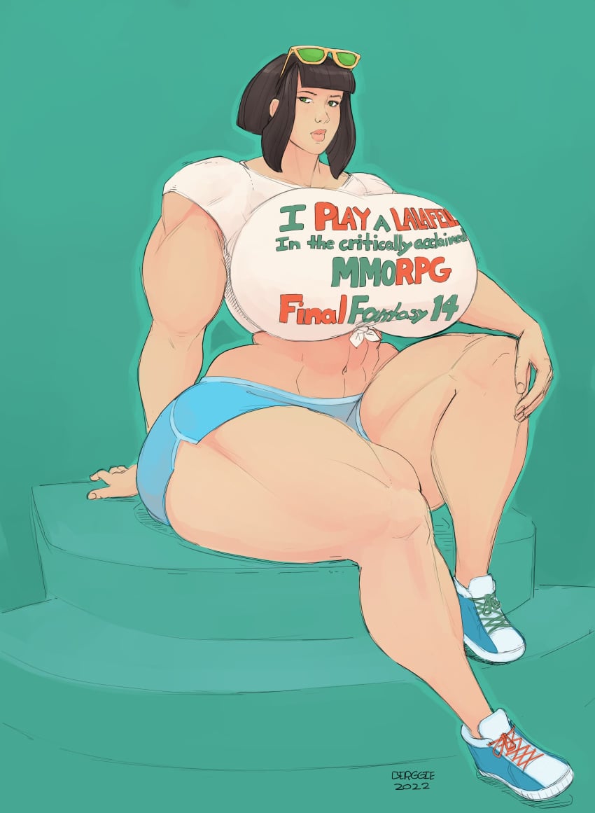 1girls berggie breasts breasts_bigger_than_head capitalism_chan female huge_breasts muscular muscular_female shoes sneakers text text_on_clothing thick_thighs thighs