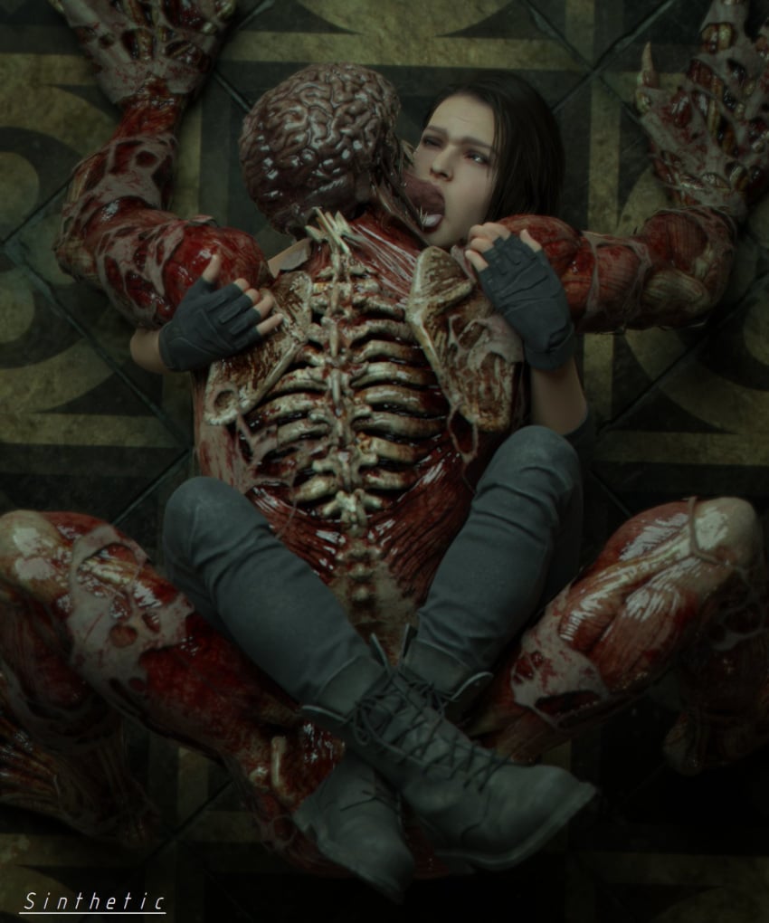 1girls 3d brown_hair clothed_sex clothing extreme_french_kiss female gloves hug hugging hugging_partner interspecies jill_valentine leg_lock licker male mating_press monster monster_on_female open_mouth oral penetration resident_evil resident_evil_3 resident_evil_3_remake sex sinthetic spread_legs tongue_in_mouth