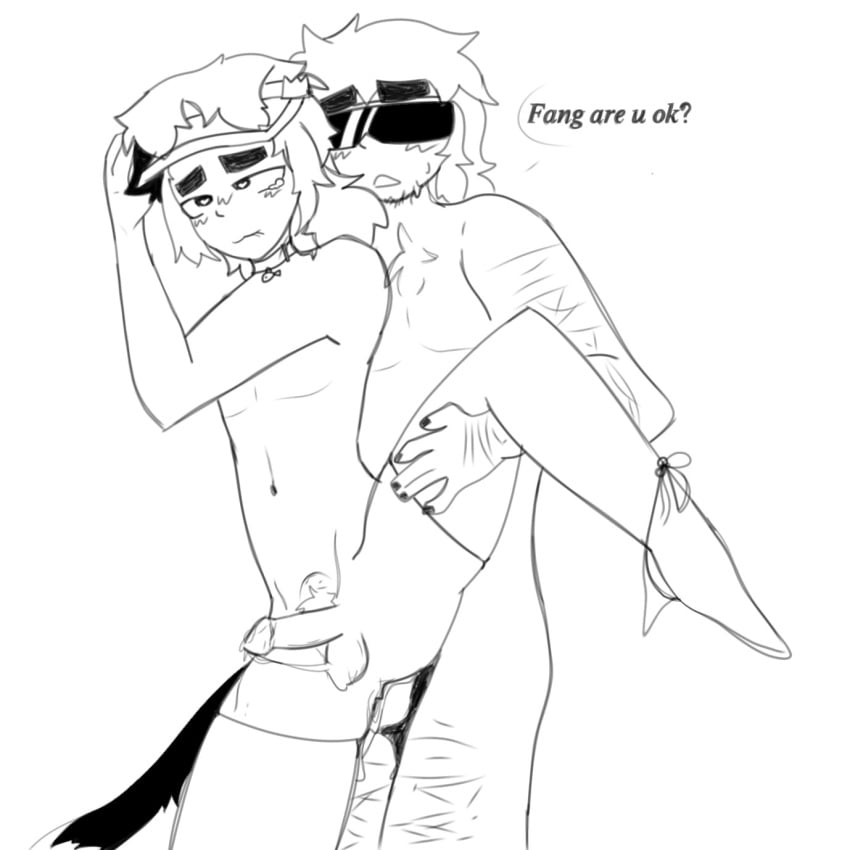 2boys asian asian_male blush brawl_stars buster_(brawl_stars) catboy cum cum_drip cum_on_penis deep_penetration fang_(brawl_stars) femboy gay gay_sex heart-shaped_pupils ninka penetration size_difference sunglasses