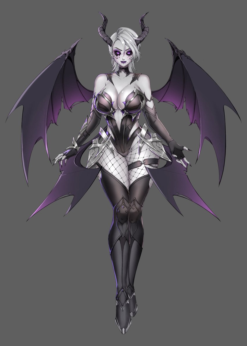 1girls artist_request black_eyeliner black_sclera breasts chin_piercing cleavage deathblooms demon_girl demon_horns demon_wings fishnets goth large_breasts lavender_hair lavender_skin nose_piercing purple_eyes purple_lipstick short_hair succubus virtual_youtuber vtuber vtuber_persona