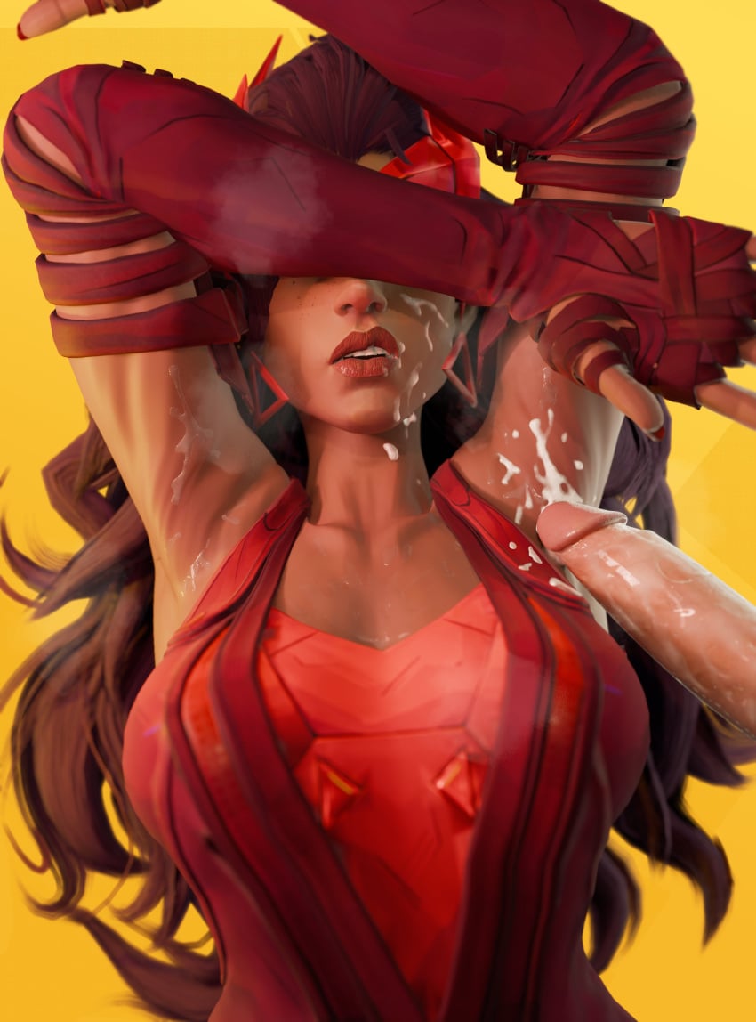 1girls 3d 3d_(artwork) armpits breasts breasts_out brown_hair brown_skin cleavage clothed clothed_female cum cum_on_armpit female female_focus female_humiliation male male/female marvel marvel_comics marvel_rivals penis scarlet_witch scarlet_witch_(marvel_rivals) shibarademu tan_body tanned_female tanned_skin wanda_maximoff