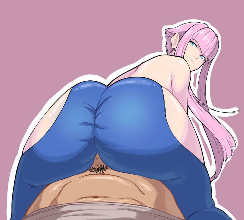 1boy 1girls ambiguous_penetration ass big_ass blue_eyes bubble_butt fat_ass female huge_ass large_ass looking_at_viewer looking_back male male_pov manon_legrand octavius_dp pink_hair pov sex smile street_fighter street_fighter_6 thick_ass thick_thighs topless wide_hips