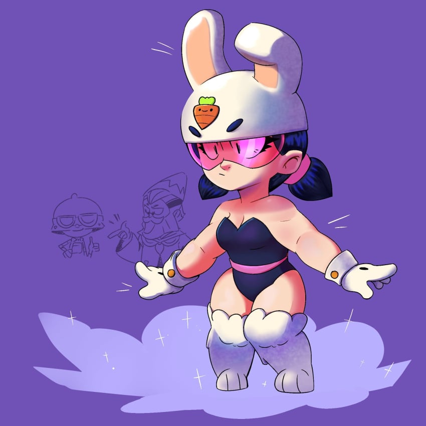 brawl_stars bunny_ears bunnysuit byron_(brawl_stars) carl_(brawl_stars) glasses gloves jacky_(brawl_stars) slightly_chubby_female slightly_muscular slightly_muscular_female supercell twintails