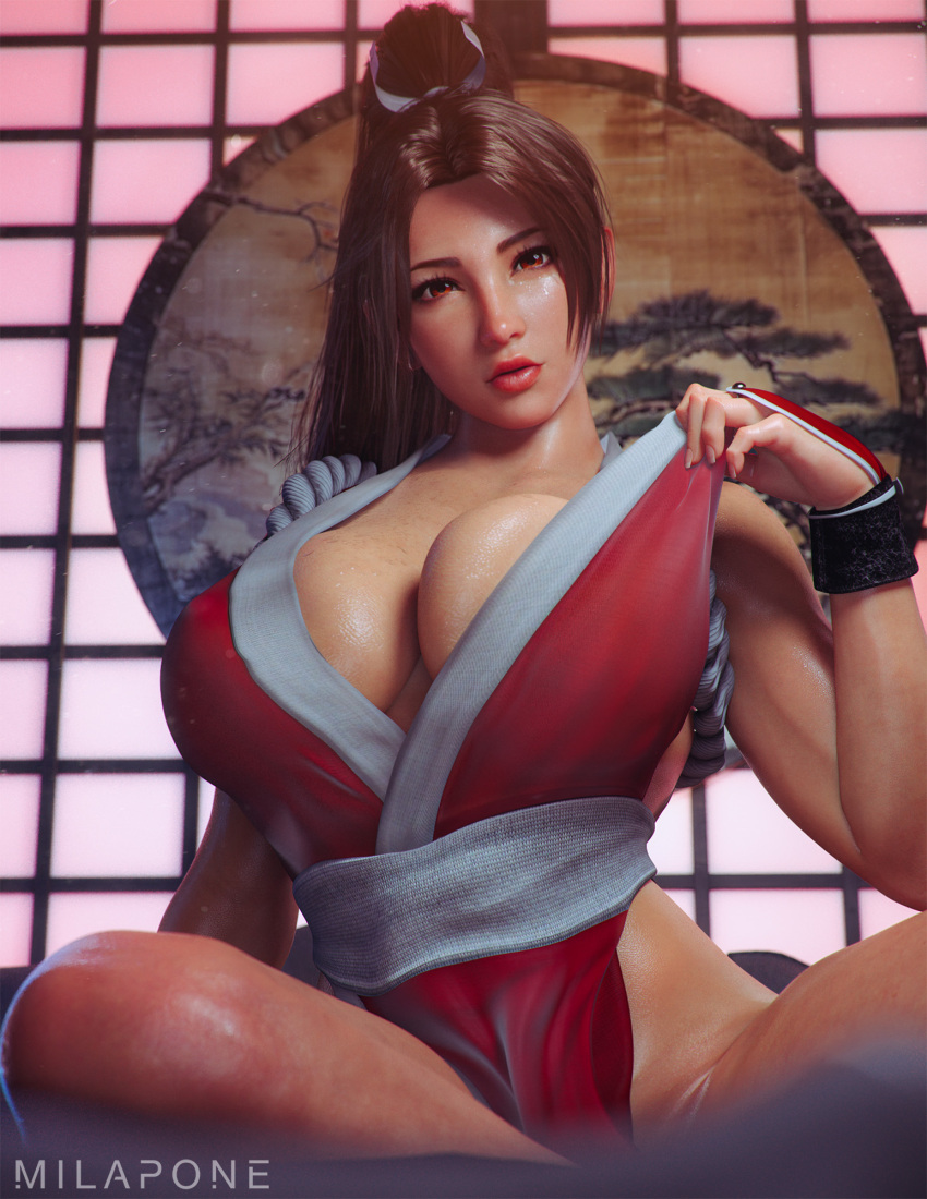 1girls 3d big_breasts breasts cleavage dead_or_alive dress female female_only hi_res huge_breasts king_of_fighters kunoichi large_breasts looking_at_viewer mai_shiranui milapone solo thighs wide_hips