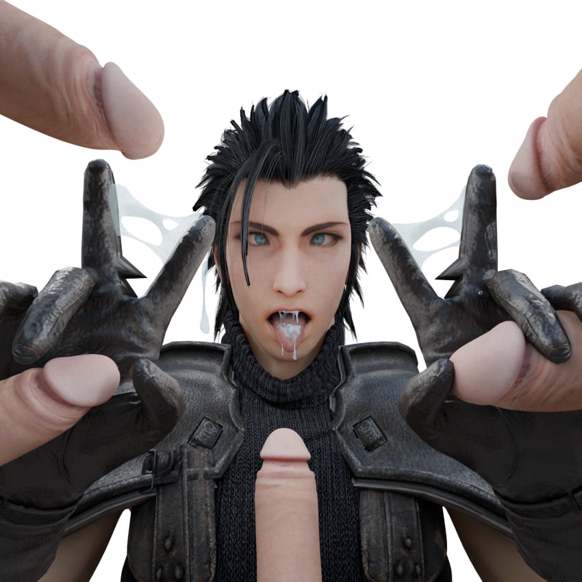 cum_drip cum_in_mouth cum_on_face cum_on_fingers cum_on_tongue final_fantasy_vii final_fantasy_vii_rebirth final_fantasy_vii_remake gangbang gay male_only zack_fair