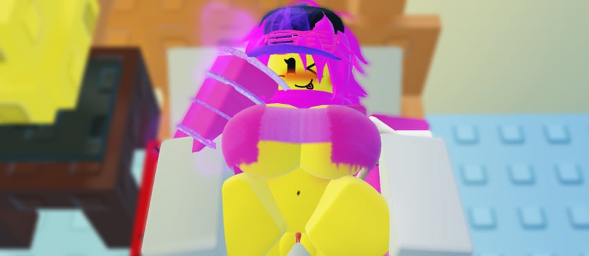 1girls 3d bed blush fusecoil_(the_battle_bricks) grey_body on_bed one_eye_closed pink_clothing pink_hair roblox roblox_game robloxian rule_63 self_upload sex shades shutter_shades tagme the_battle_bricks tumore wompwompsad yellow_body