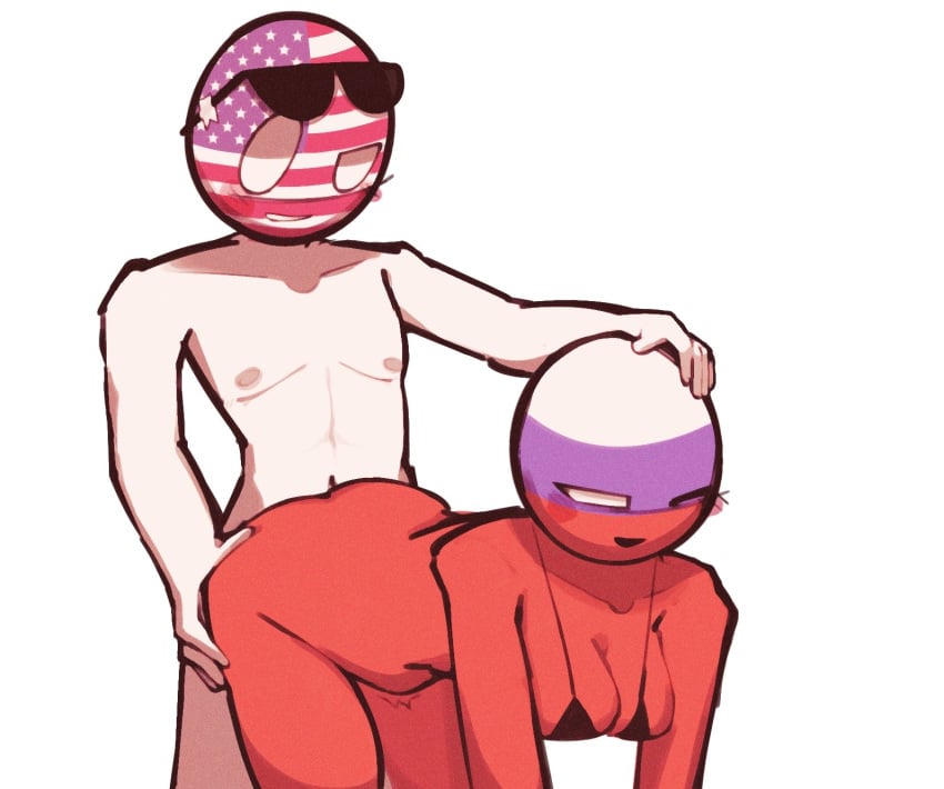 ambiguous_penetration big_breasts black_bikini black_bra countryhumans countryhumans_girl doggy_style grabbing_head happy_sex head_grab one_eye_closed partners partners_fucking penetration penis penis_in_pussy pleasure_face red_body russia_(countryhumans) sleepserumm smiling straight sunglasses sunglasses_on_head tape thick_thighs united_states_of_america_(countryhumans) white_body