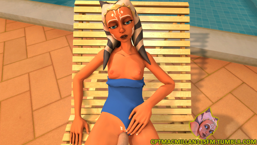 3d ahsoka_tano alien ass blue_eyes breasts clone_wars female human interspecies jedi jedi_padawan looking_at_viewer macmillan11 missionary nude nudity orange_skin panties_aside penis pov pussy sex source_filmmaker star_wars swimsuit togruta top_down vaginal_penetration vulva