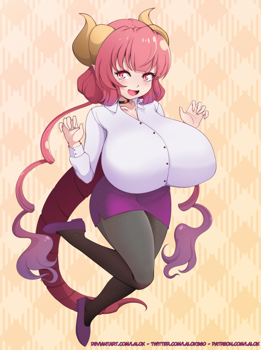 1girl 1girls alternate_version_at_source alternate_version_available big_breasts black_stockings blush blush_lines blushing_at_viewer blushing_female boobs breasts breasts_bigger_than_head busty button_down_shirt choker clothed clothed_female clothes clothing collar collared_shirt cute cute_fang deviantart_username dragon dragon_girl dragon_horns dragon_humanoid dragon_tail female female_focus female_humanoid female_only full_body gradient_hair hands_up hi_res high_resolution highres horn horned_humanoid horns huge_breasts humanoid ilulu ilulu_(dragon_maid) ilulu_(maidragon) kobayashi-san_chi_no_maidragon lalox large_breasts light-skinned_female light_skin looking_at_viewer miss_kobayashi's_dragon_maid multicolored_hair no_visible_genitalia one_leg_up open_eyes open_mouth patreon_username pink_eyes pink_hair pointy_ears purple_highlights purple_shoes purple_skirt red_tail shoes short_stack shortstack simple_background skirt slit_pupils small_but_busty smile smiling smiling_at_viewer solo solo_female solo_focus stockings tail text thick_thighs thighs tits twintails twitter_username url voluptuous voluptuous_female watermark web_address white_shirt yellow_background