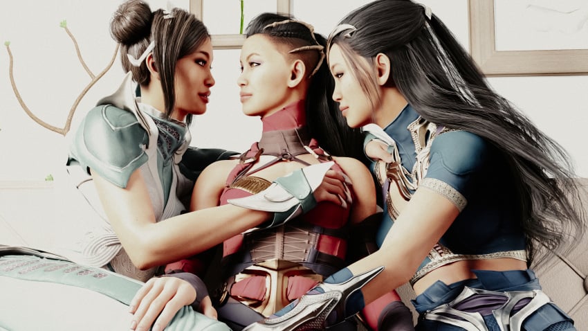 2girls 3d 3girls alternate_timeline black_hair breast_grab breasts bust busty chest curvaceous curves curvy curvy_figure dark_hair edenian female female_focus hips hourglass_figure incest kitana kiteena kunoichi mileena mortal_kombat mortal_kombat_1_(2023) netherrealm_studios ninja outworld princess rayalterego23 sisters slim_waist thick thick_hips thick_legs thick_thighs thighs threesome titan_kitana twins voluptuous waist wholesome wide_hips yuri