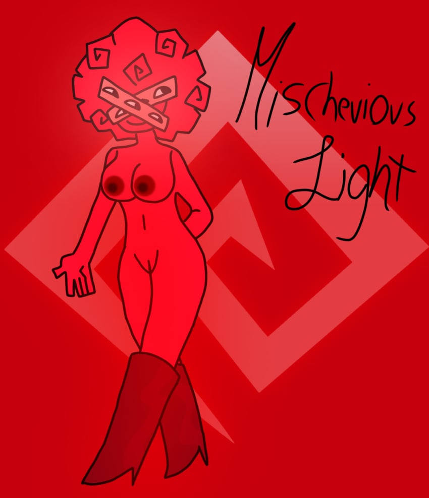 1girls angel boots boots_only doors_(roblox) halo hand_behind_back mischevious_light_(doors) red_body red_hair roblox roblox_game simple_background simple_shading small_breasts tagme vagina