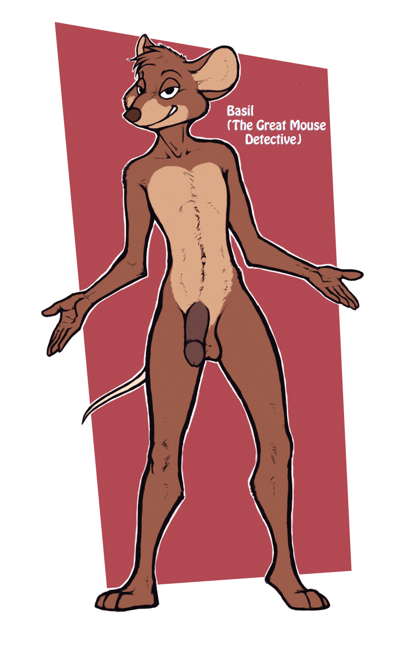 anthro bad_id bad_twitter_id balls basil brown_fur disney flaccid fur looking_at_viewer luraiokun male male_focus male_only mammal mouse nude penis rodent smile solo testicles the_great_mouse_detective year_request