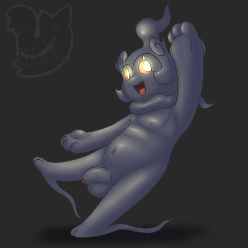 1boy 2_toes 4_fingers anthro anthrofied barefoot belly biped black_background feet flaccid foreskin ghost glowing glowing_eyes grey_body grey_skin hi_res humanoid humanoid_penis legendary_pokémon looking_at_viewer male male_only marshadow navel nintendo nipples nude open_mouth partially_retracted_foreskin penis pokémon_(species) pokemon pokemon_sm posexe raised_arm red_sclera shortstack simple_background slightly_chubby smile solo standing testicles text toes tongue uncut video_games watermark yellow_eyes