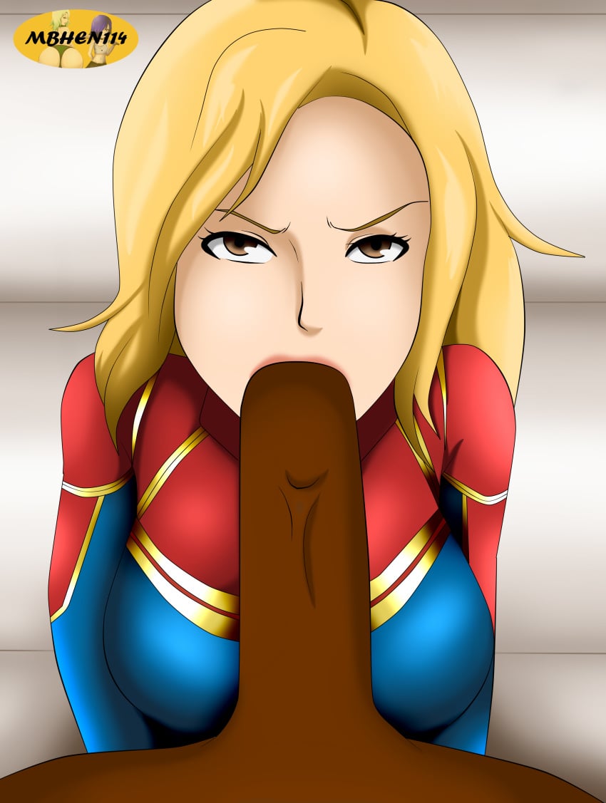 1boy 1boy1girl 1girls against_wall angry big_penis blonde_hair blowjob brown_eyes captain_marvel carol_danvers clothed_female_nude_male clothing dark-skinned_male dark_skin duo eye_contact eyelashes fellatio female female_focus hair huge_cock huge_penis human human_only imminent_deepthroat interracial large_penis light-skinned_female light_skin long_hair long_penis male marvel marvel_cinematic_universe mbhen114 nick_fury nude nude_male oral oral_sex penis pov s.h.i.e.l.d. slim straight sucking uncensored uniform watermark