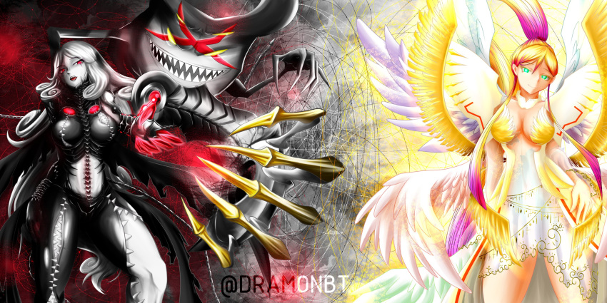 8_wings angel angel_wings angewomon angewomon_x demon devil digimon digimon_(species) dramonbt female ladydevimon ladydevimon_x wings x_antibody