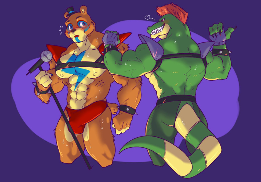 2023 2boys 2males abs alligator alligatorid anthro anthro_focus anthro_on_anthro anthro_only balls bear beefy big_cock big_penis black_nose blush blush_lines bodypaint boner bracelet bracelets cotton_tail digital_drawing_(artwork) digital_media_(artwork) duo duo_focus erect_penis erection erection_under_clothes eye_contact facepaint fingerless_gloves five_nights_at_freddy's five_nights_at_freddy's:_security_breach fluffy_tail furry furry_male furry_only glamrock_freddy_(fnaf) gloves holding_microphone holding_microphone_stand horny horny_male humanoid_genitalia humanoid_penis imminent_sex inviting inviting_to_fuck inviting_to_sex long_penis long_tail looking_at_another male male/male male_anthro male_focus male_only mammal mammal_humanoid microphone microphone_stand mohawk montgomery_gator_(fnaf) mostly_nude muscle muscles muscular muscular_anthro muscular_arms muscular_back muscular_male navel nipples nomorebiscuit pants pants_only partially_clothed partially_clothed_male pecs penis_outline pointing reptile reptile_humanoid sharp_teeth short_tail shoulder_pads simple_background smiley_face smiling smiling_at_partner spiked_bracelet sweat sweatdrop sweaty_body tail testicles underwear underwear_only ursid ursine