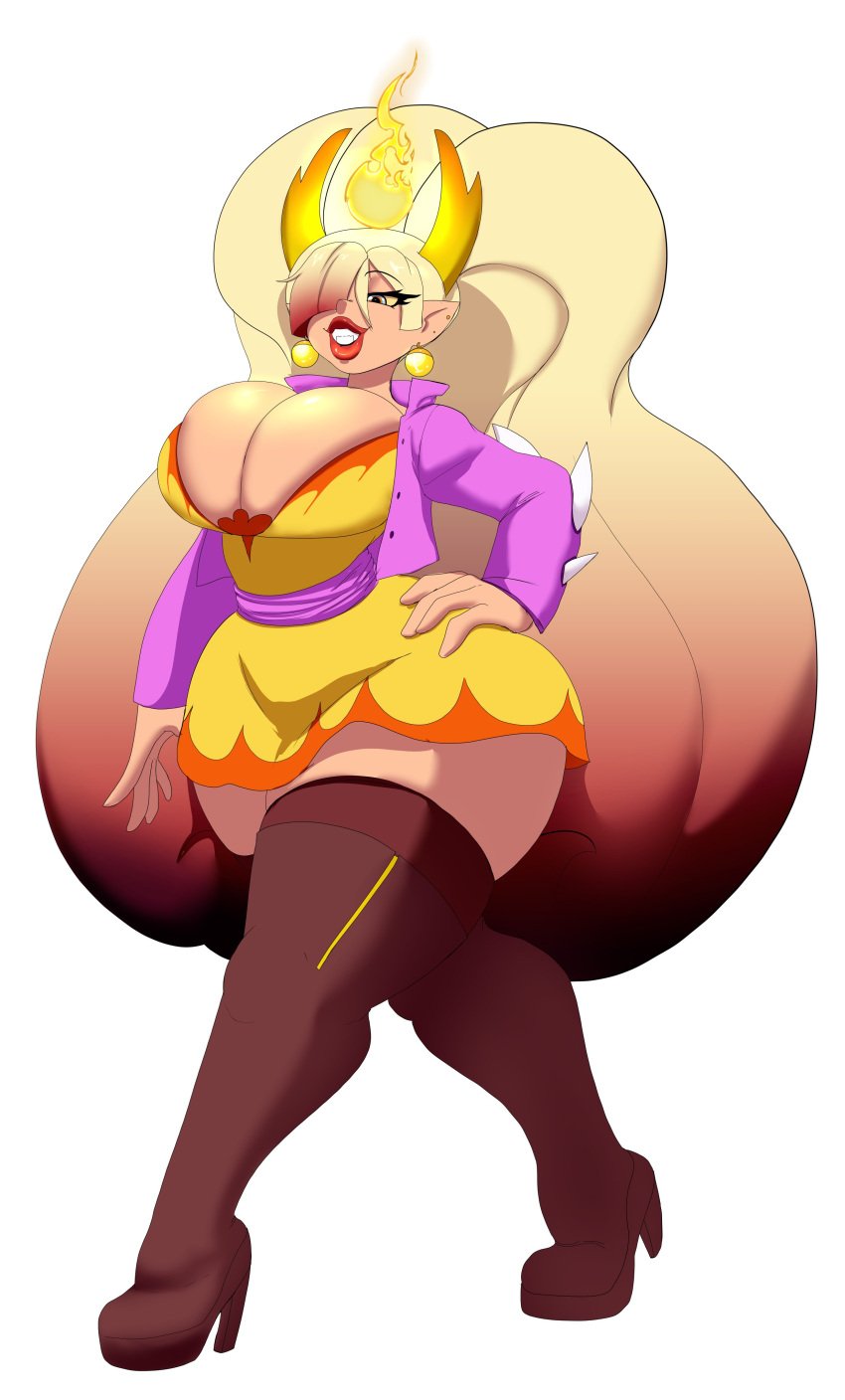 1girls big_breasts boots cleavage crossover_cosplay disney female female_focus female_only fusion fusion_character gravity_falls hair_over_one_eye hand_on_hip hekapoo high_heel_boots high_heels horns light-skinned_female light_skin n-ronin pacifica_northwest star_vs_the_forces_of_evil thick_thighs voluptuous voluptuous_female wide_hips