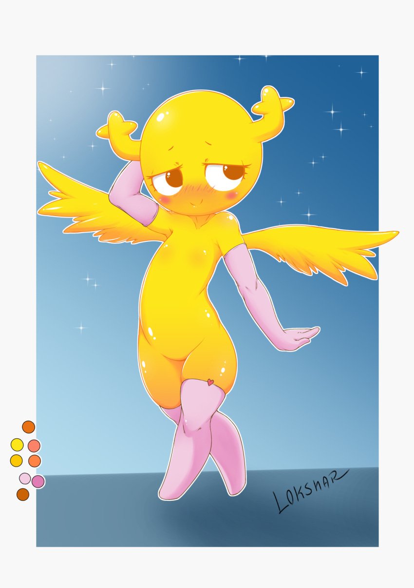 antlers blush blush_lines cartoon_network clothing cub fairy fairy_dust female furry gloves handwear highres horn legwear mammal penny_fitzgerald signature solo sparkles tagme the_amazing_world_of_gumball thighhighs ultama_lokshar_(artist) wings yellow_body yellow_skin