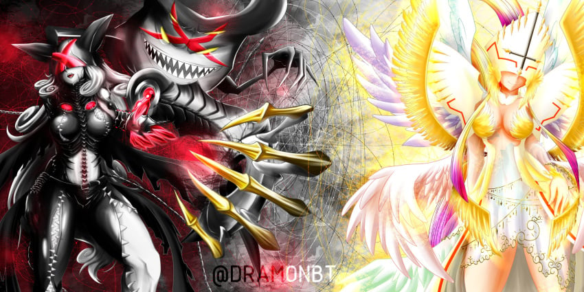 8_wings angel angel_wings angewomon angewomon_x demon devil digimon digimon_(species) dramonbt female ladydevimon ladydevimon_x wings x_antibody