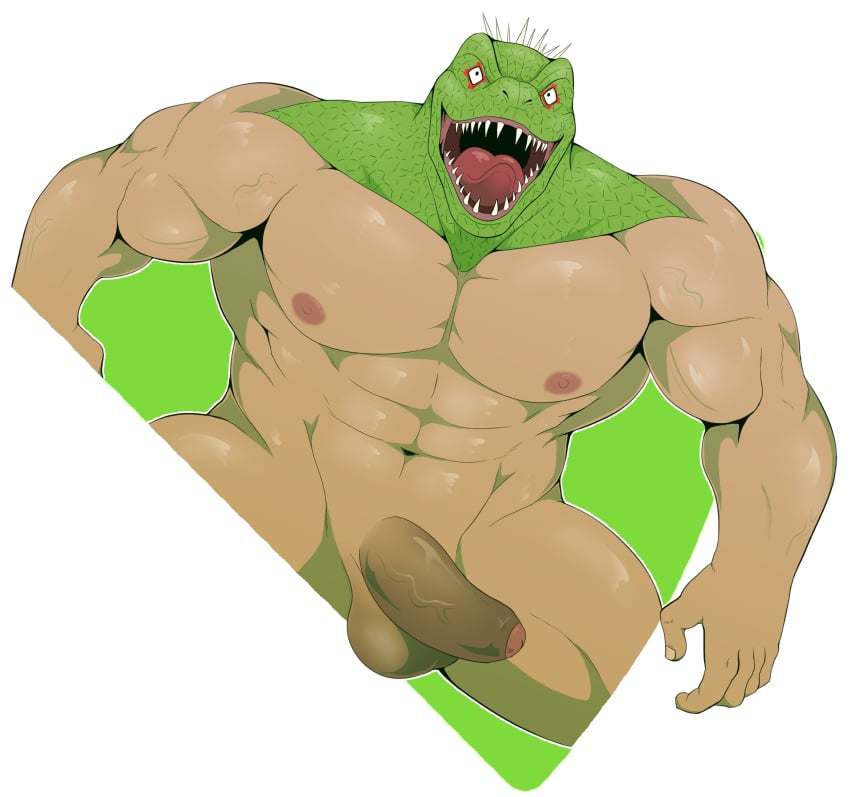 balls bara boner dorohedoro erection for_a_head furry kaiman lizard male male_only mels_monster_(artist) muscles muscular nude penis solo solo_male