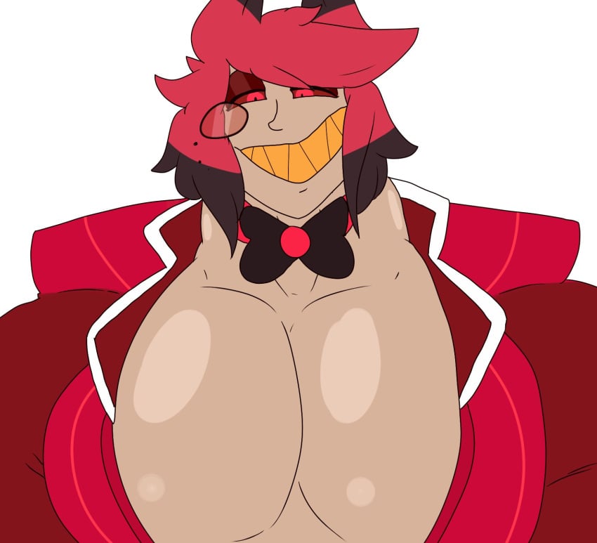 alastor_(hazbin_hotel) big_breasts breasts hazbin_hotel muscular nicolaowo pecs suit tagme tick_tock_meme