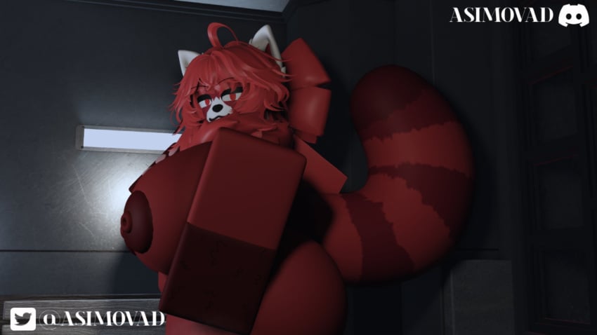 1girls 3d asimovad ass big_ass big_breasts big_butt breasts discord_(app) discord_logo discord_tag female_focus female_only nipples red_body red_eyes red_fur red_hair red_panda red_tail roblox robloxian tagme twitter twitter_logo twitter_username vivian_red