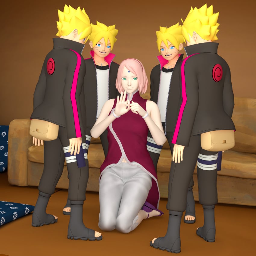 1girls 4boys age_difference boruto:_naruto_next_generations female human inminent_sex male multiple_boys naruto pink_hair sakura_haruno turbokiller uzumaki_boruto