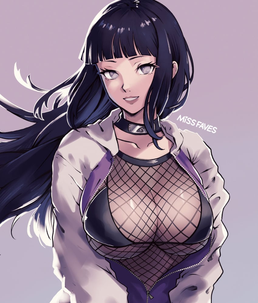 1girls big_breasts bra breast_focus breasts breasts_out busty cleavage exposed_breasts fishnets hyuuga_hinata long_hair looking_at_viewer missfaves naruto naruto_(series) naruto_shippuden open_clothes open_jacket small_bra smile solo unzipped unzipped_jacket white_eyes