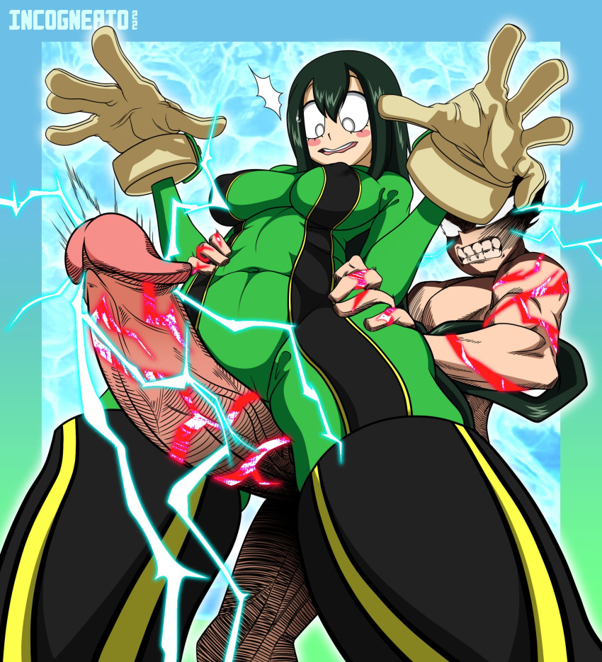 1boy 1boy1girl 1girls big_breasts big_penis boku_no_hero_academia breasts erect_nipples erect_nipples_under_clothes female gigantic_penis green_hair gritted_teeth hands_on_hips hero_outfit_(mha) huge_cock huge_penis hyper_penis incogneato izuku_midoriya large_penis long_penis male male/female my_hero_academia nude_male nude_male_clothed_female one_for_all_(mha) penis penis_between_legs penis_between_thighs tsuyu_asui white_eyes