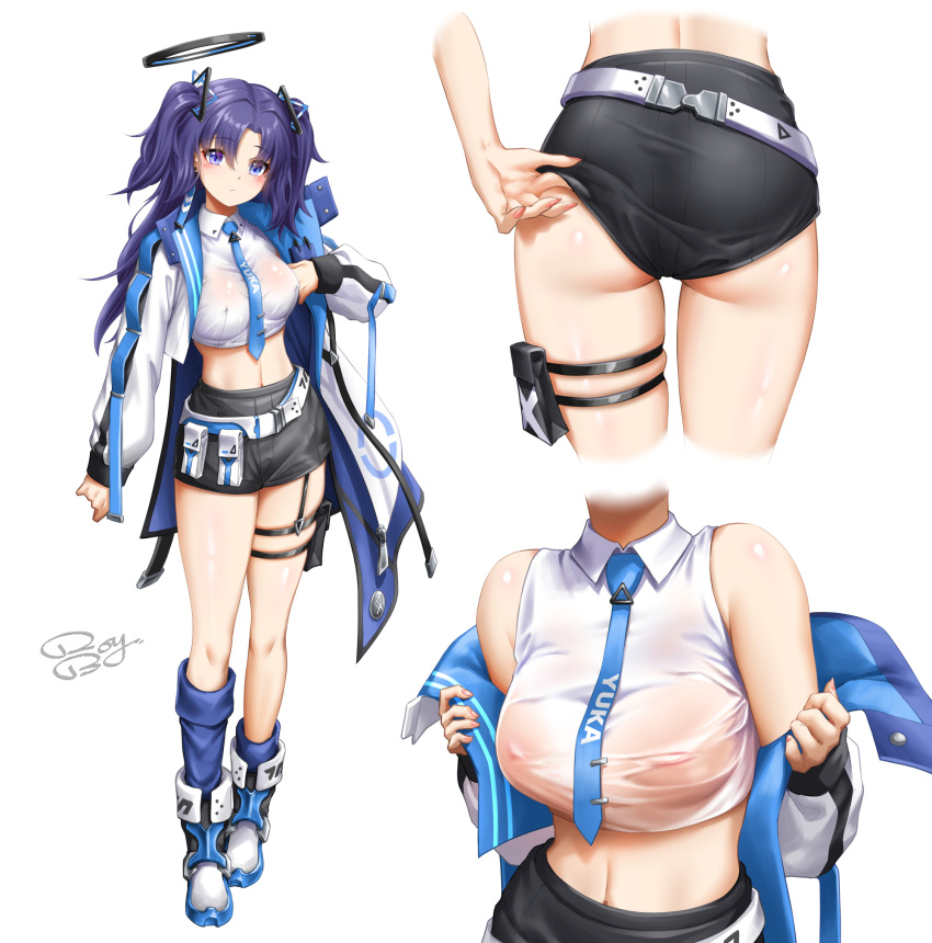 1girls areolae blue_archive breasts female halo millennium_science_school_logo_(blue_archive) millennium_science_school_student navel purple_hair royboy see-through see-through_clothing seminar_(blue_archive) solo tagme yuuka_(blue_archive)