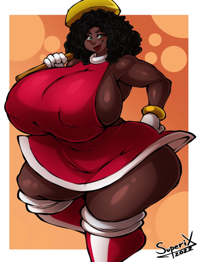 2d 2d_(artwork) 2d_artwork afro amy_rose_(cosplay) black_hair boots bracelet breasts breasts_bigger_than_head curvaceous curvaceous_female curvy curvy_female curvy_figure dark-skinned_female dark_skin digital_drawing_(artwork) digital_media_(artwork) gloves gold_ring gold_rings green_eyes hammer hips hips_wider_than_shoulders human human_female large_breasts legs red_skirt sexy_body sexy_pose skirt solo solo_female solo_focus summer_(jwinkz) superix thick_hips thick_lips thick_thighs thighs thighs_bigger_than_head white_gloves