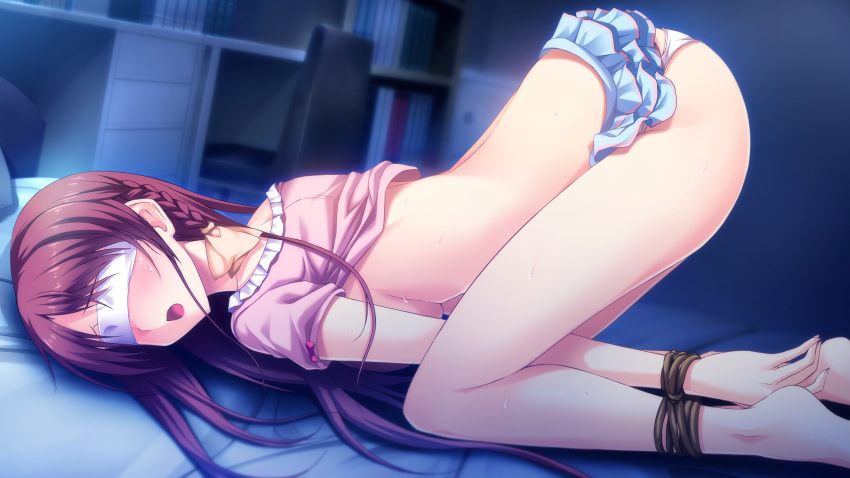 barefoot blindfold blush bondage game_cg guilty large_breasts noba panties top-down_bottom-up toriko_no_kusari wrists_to_ankles yunoki_mio