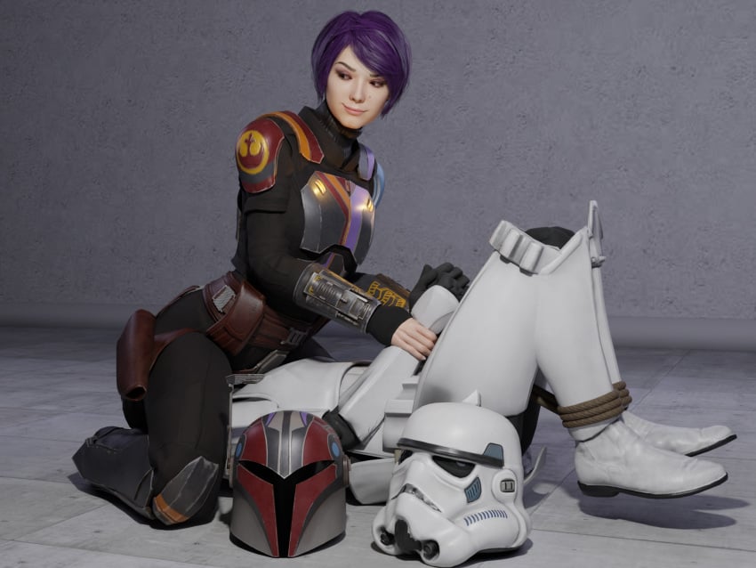 3d ass_smothering blender butt_smother clothed facesitting female female_dominating_male femdom mandalorian purple_hair sabine_wren star_wars stormtrooper theblendertaper tomboy