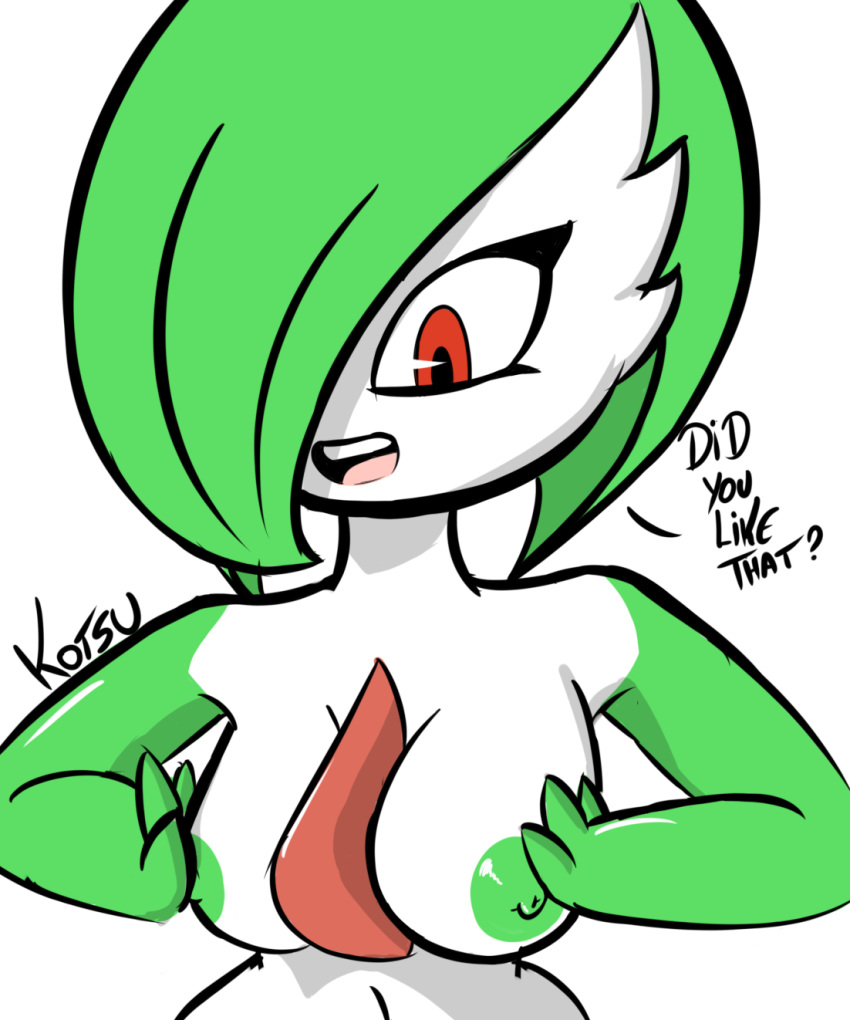 1girls 3_fingers anthro anthrofied areolae belly breast_grab breasts female female_only gardevoir green_eyes hair_over_one_eye kotsu navel nintendo nipples open_mouth original_character pokémon_(species) pokemon pokemon_(species) pokemon_rse red_eyes short_hair sketch teeth text tongue topless watermark white_background white_skin